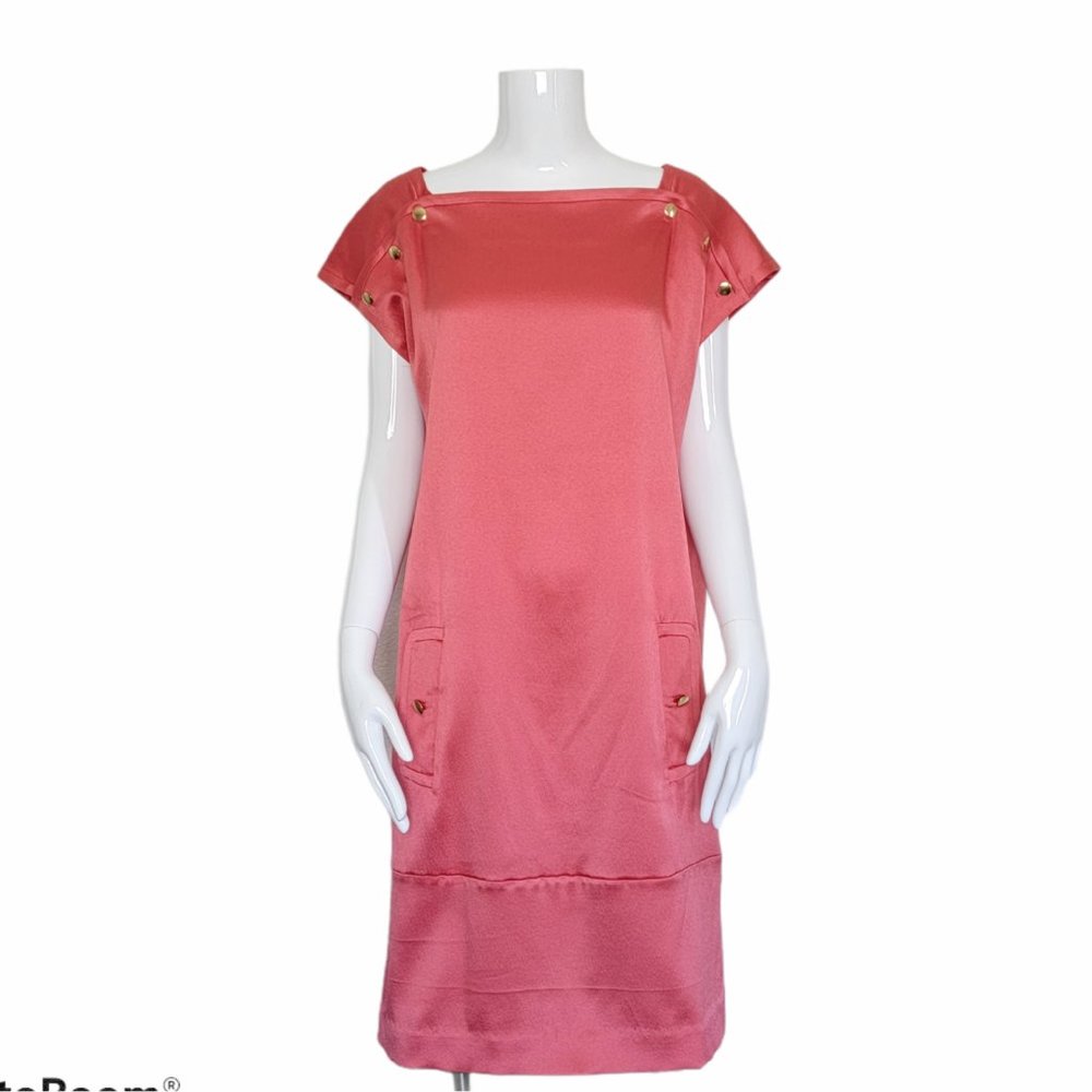 Diane Von Furstenberg Shift Dress Silk Square Neck Coral Women's 10